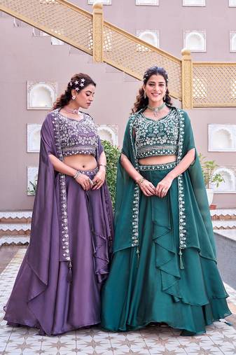 Mauve Rangoli Silk Lehenga with Heavy Moti, Beads & Sequins Embroidery