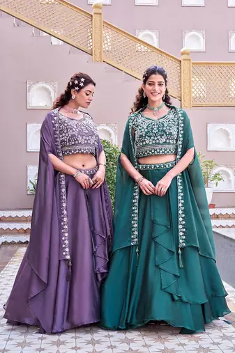 Mauve Rangoli Silk Lehenga with Heavy Moti, Beads & Sequins Embroidery