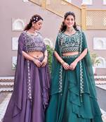 Mauve Rangoli Silk Lehenga with Heavy Moti, Beads & Sequins Embroidery