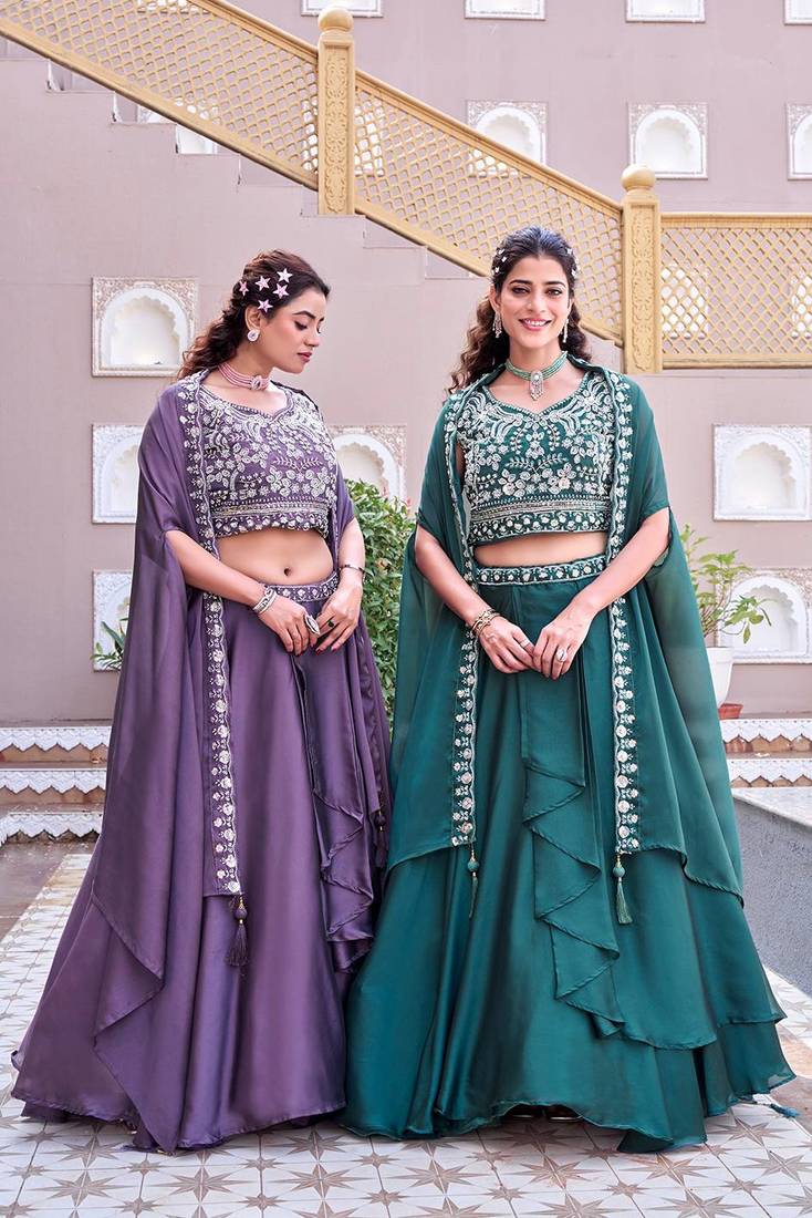 Mauve Rangoli Silk Lehenga with Heavy Moti, Beads & Sequins Embroidery