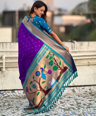 Purple paithani silk blend woven saree 2