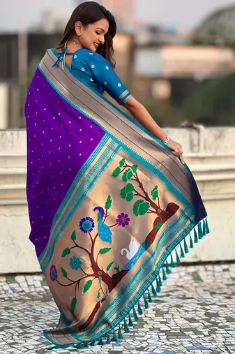 Purple paithani silk blend woven saree