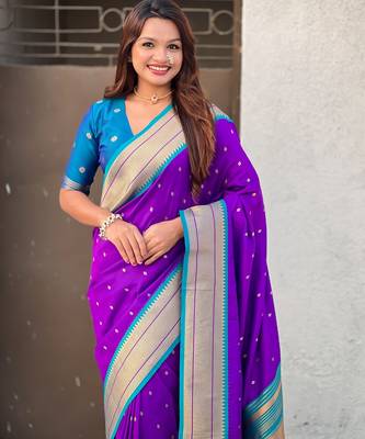 Purple paithani silk blend woven saree 3