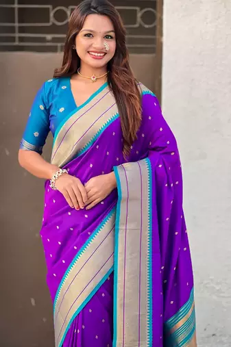 Purple paithani silk blend woven saree