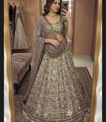 Champagne Gold Faux Georgette Lehenga with Heavy Sequins, Zari & Dori Work