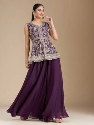 Wine color star georgette party wear  peplum sharara set 2