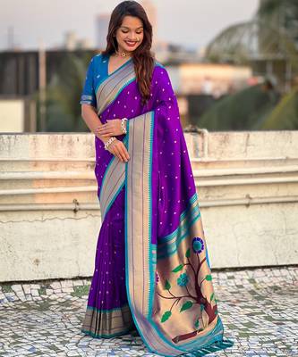 Purple paithani silk blend woven saree 4