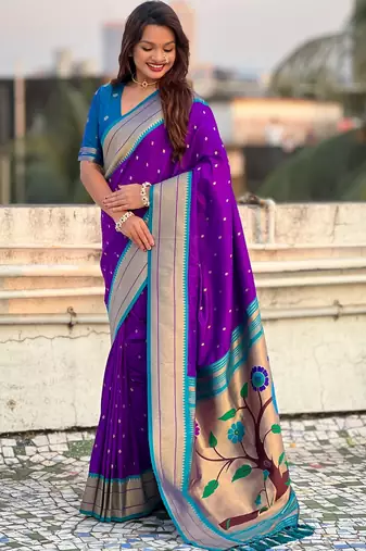 Purple paithani silk blend woven saree