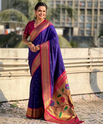 Voilet paithani silk blend woven saree 1