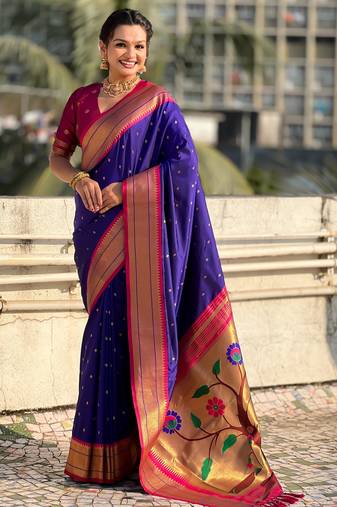 Voilet color paithani silk fabric woven designer saree