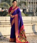 Voilet color paithani silk fabric woven designer saree