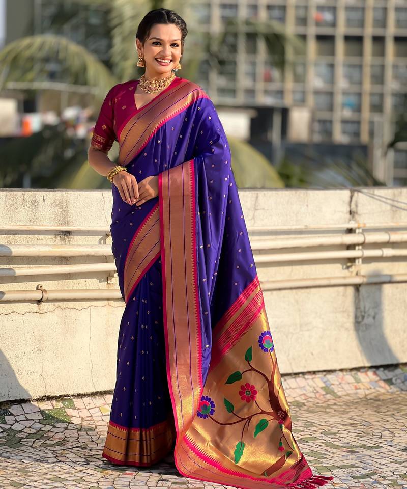 Voilet color paithani silk fabric woven designer saree