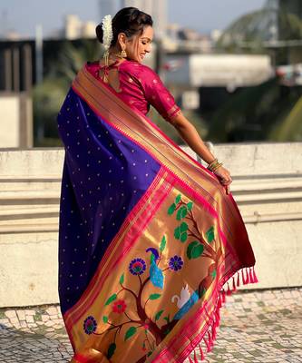 Voilet paithani silk blend woven saree 2