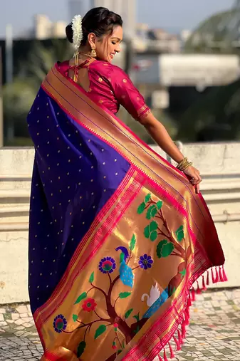 Voilet paithani silk blend woven saree