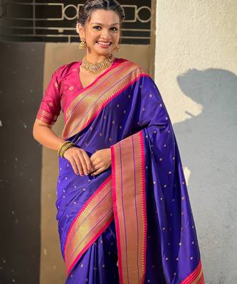 Voilet paithani silk blend woven saree 3