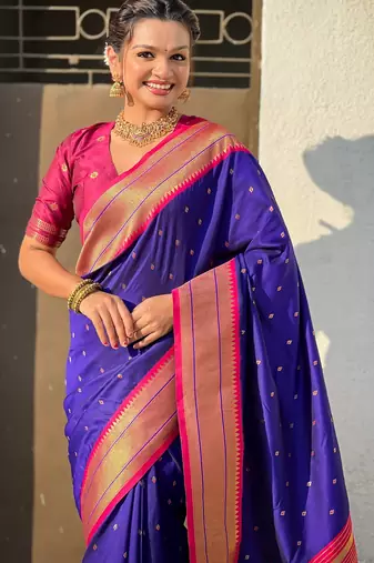 Voilet paithani silk blend woven saree