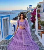 Lavender Net Lehenga Choli with Sequins, Zari & Thread Work with Dupatta