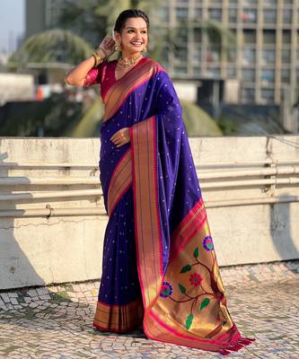 Voilet paithani silk blend woven saree 4