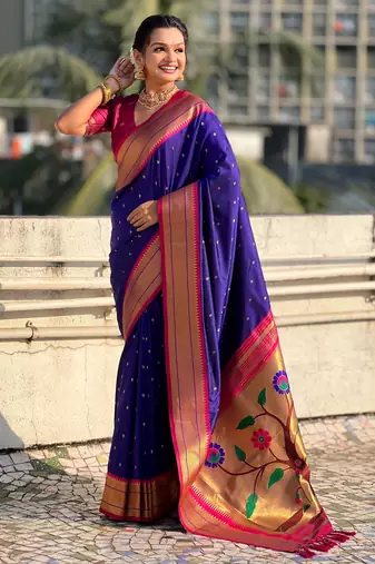 Voilet paithani silk blend woven saree