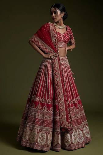 Bridal Red Rangoon Silk Lehenga Choli with Sequins, Dori & Thread Work with Dupatta