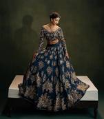 Elegant Navy Blue Polo Silk Lehenga Choli with Zari Thread & Sequins Work for Wedding Wear