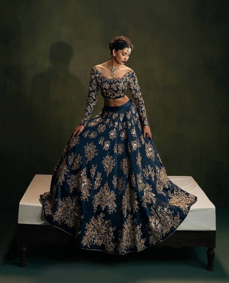 Elegant Navy Blue Polo Silk Lehenga Choli with Zari Thread & Sequins Work for Wedding Wear