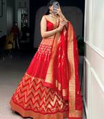 Bridal Red Banarasi Style Silk Lehenga with Traditional Zari Woven Design