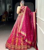 Rani Pink Banarasi Style Silk Lehenga with Traditional Zari Woven Design