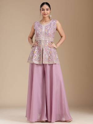 Lavender color star georgette party wear  peplum sharara set 2
