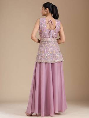 Lavender color star georgette party wear  peplum sharara set 3