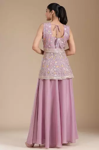 Lavender color star georgette party wear designer peplum sharara set