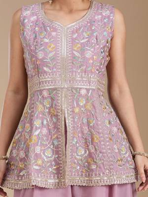 Lavender color star georgette party wear  peplum sharara set 4