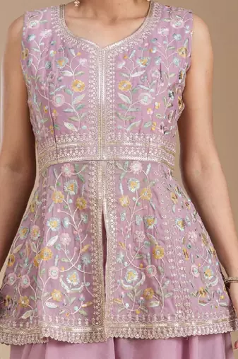 Lavender color star georgette party wear designer peplum sharara set
