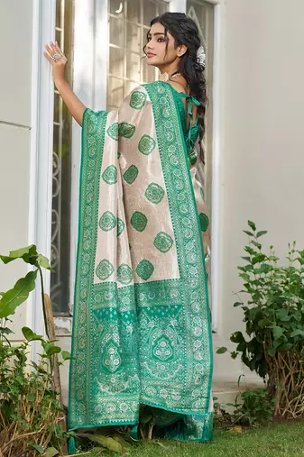 Sea green silk blend woven ethnic partywear saree