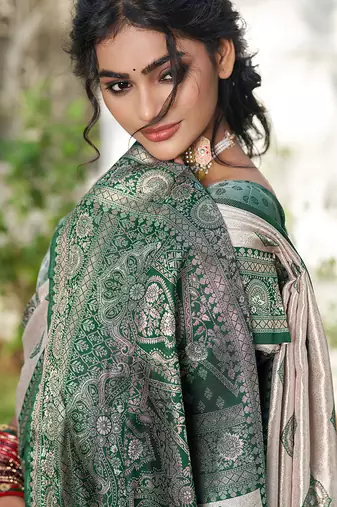 Green silk blend woven ethnic partywear saree