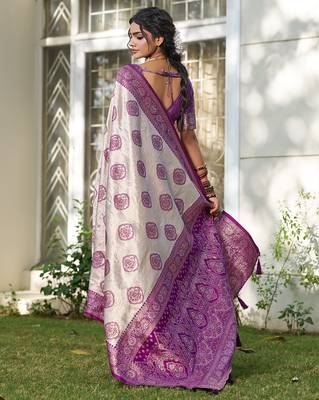 Purple silk blend woven ethnic partywear saree 2