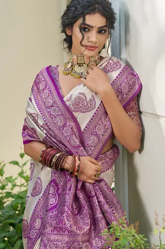 Purple silk blend woven ethnic partywear saree