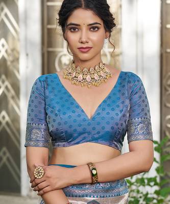 Blue silk blend woven ethnic partywear saree 5