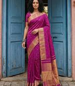 Magenta color silk blend woven designer fabric ceremonial saree