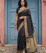Black color silk blend woven designer fabric ceremonial saree