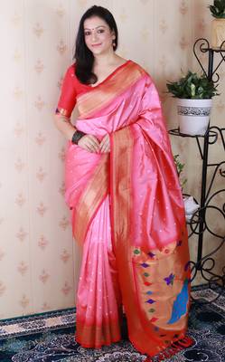 Baby pink traditional rich ceremonial soft silk blend saree 1