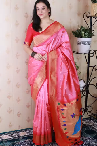 Baby pink color designer traditional rich ceremonial soft silk saree
