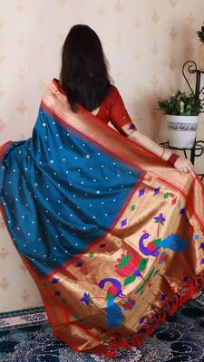 Denim blue traditional rich ceremonial soft silk blend saree 2