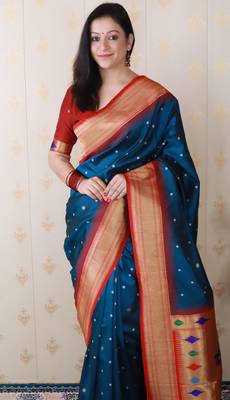 Denim blue traditional rich ceremonial soft silk blend saree 3