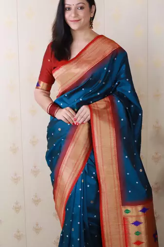 Denim blue traditional rich ceremonial soft silk blend saree