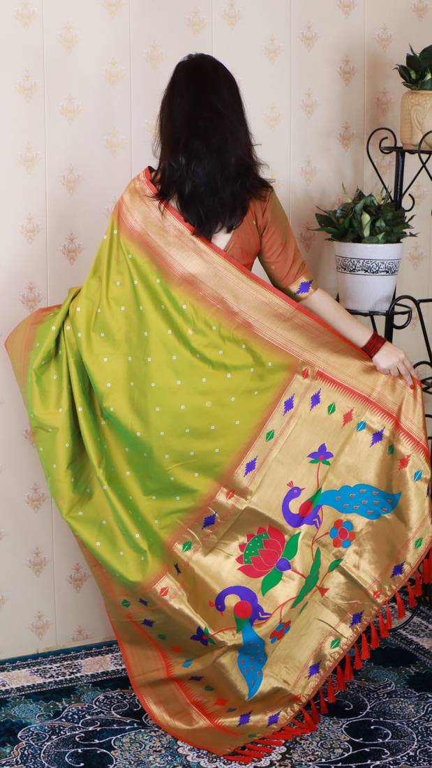 Mahendi color designer traditional rich ceremonial soft silk saree