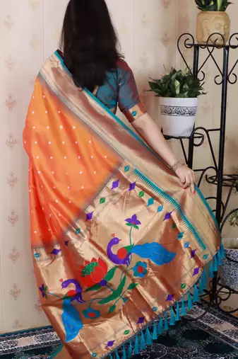 Orange traditional rich ceremonial soft silk blend saree