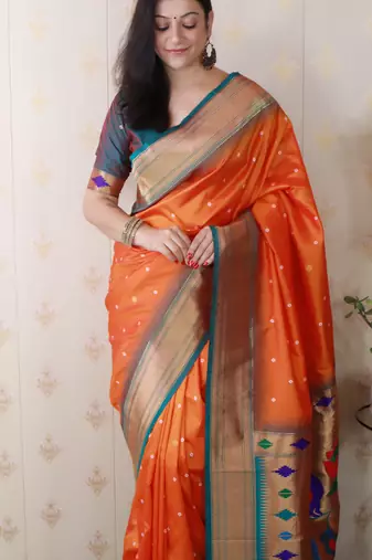 Orange traditional rich ceremonial soft silk blend saree