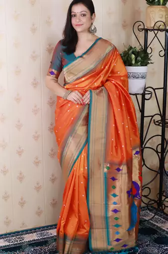 Orange traditional rich ceremonial soft silk blend saree