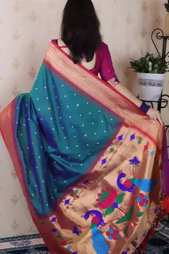 Teal traditional rich ceremonial soft silk blend saree